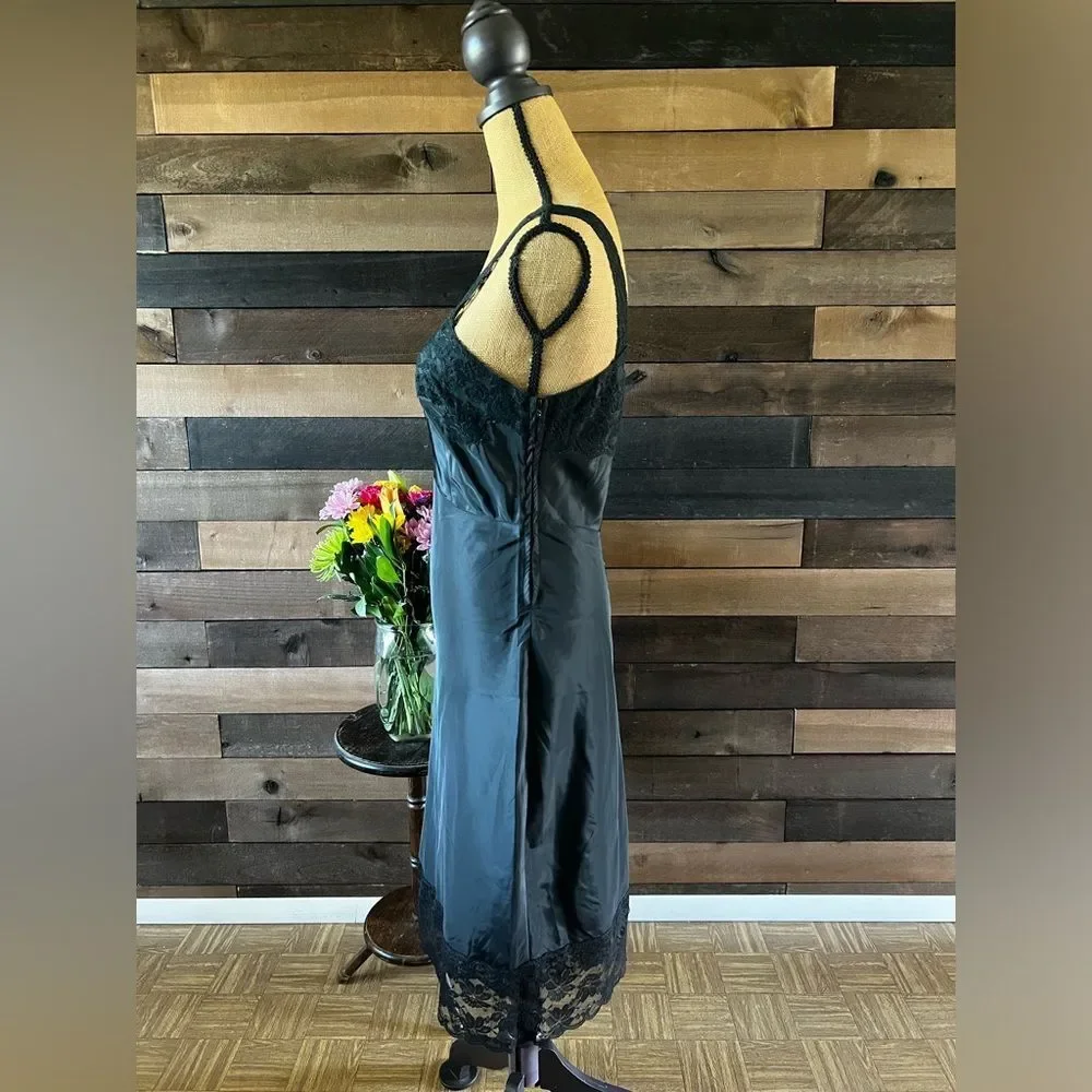 Vintage 1960s Lady Lynne Black Lace Lingerie Night Gown Slip Dress - Picture 5 of 8